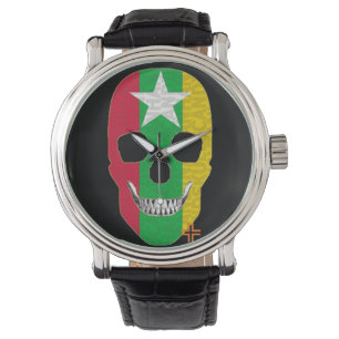 HANDSKULL Myanmar horloge mannen leer B2