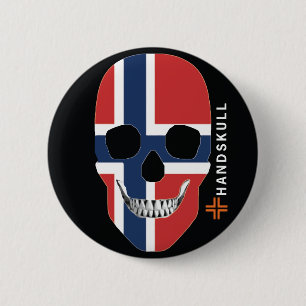 HANDSKULL Noorwegen, Happy skull, Noorse vlag Ronde Button 5,7 Cm
