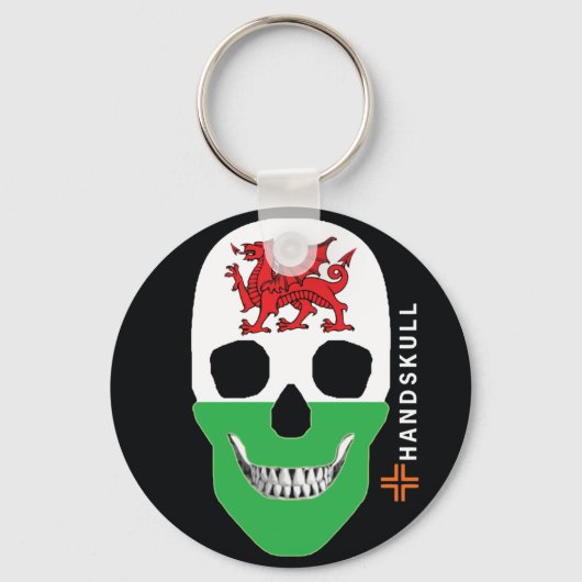 HANDSKULL Wales, Happy skull, Wales flag Sleutelhanger (Voorkant)