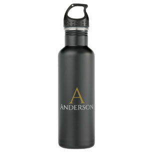 Handsome Black Modern Gold Monogram Initiaal Waterfles