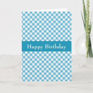 Handsome Blue Gingham Birthday Kaart