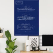 Handsome Blueprint of PT Boat PTF-17 Poster (Thuiskantoor)