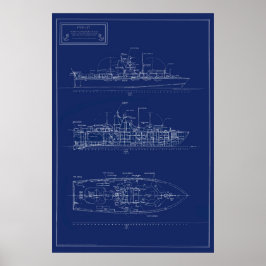 Handsome Blueprint of PT Boat PTF-17 Poster