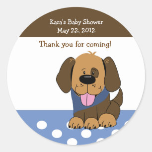 Handsome Brown Puppy Baby shower Favor Sticker