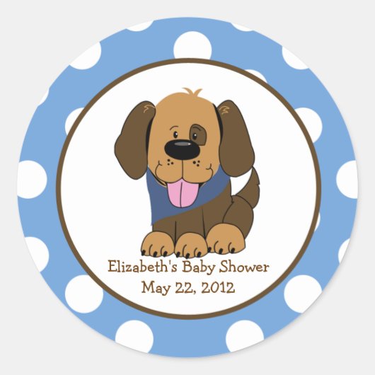 Handsome Brown Puppy Baby shower Favor Sticker (Voorkant)