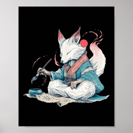 Handsome Calligraphy Kitsune For Japan Style Lover Poster (Voorkant)