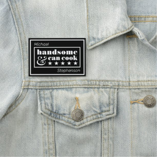 Handsome & Can Cook Zwarte typografie Vaderdag Naamplaatje