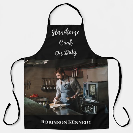 Handsome Cook on Duty Custom Foto Name Mannen Chef Schort (Voorkant)