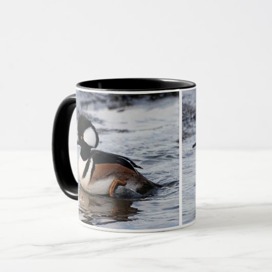 Handsome Hooded Merganser on the Move Mok (Voorkant links)