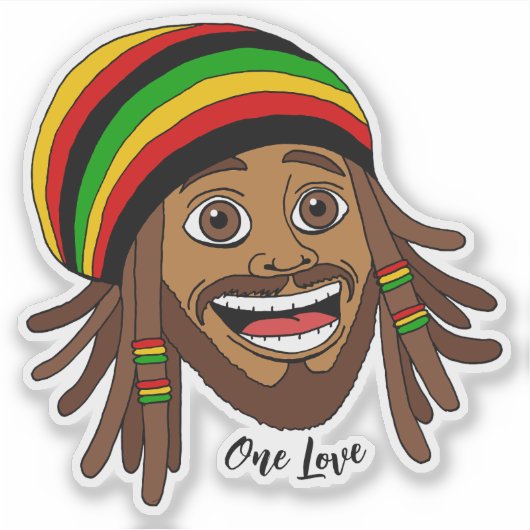 Handsome Jamaican Rasta Man One Love Sticker (Voorkant)