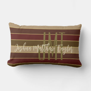 HANDSOME MONOGRAM NAME GOLD CRIMSON BROWN STRIPES KUSSEN
