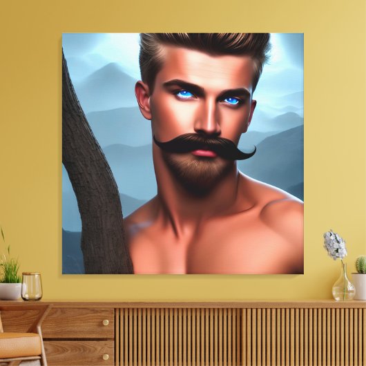 Handsome Mustache Muscular Man Canvas Afdrukken (Insitu (Woonkamer))