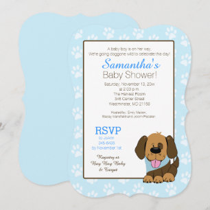 Handsome Puppy Dog Paw Print Baby shower Uitnodige Kaart