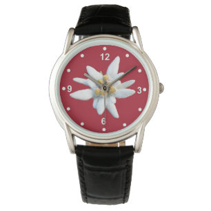 Handsome Red Dail met White Edelweiss Bloom Horloge