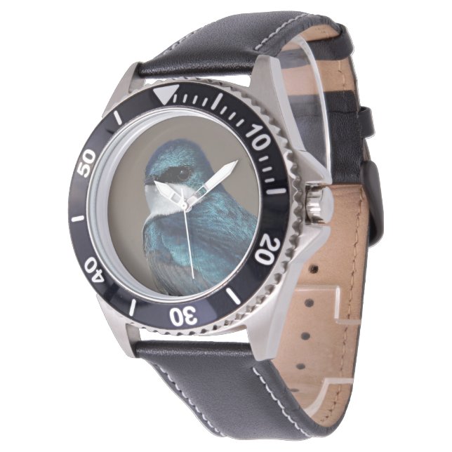 Handsome Tree Swallow Songbird on a Wire Horloge (Gekanteld)