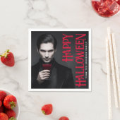 Handsome vampire drinking blood Halloween party Servet (Insitu)