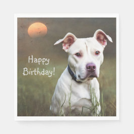 Handsome White Pitbull Birthday Servet