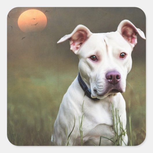 Handsome White Pitbull Birthday Vierkante Sticker (Voorkant)