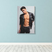 HANDSOME YOUNG MALE MODEL STRETCHEERDE CANVAS AFDRUK (Insitu (Houten vloer))