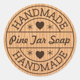 Handstempel op de productnaam van hout ronde sticker