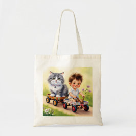 Handtassen, jongen, kinderwagen en kat tote bag