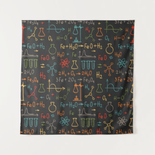 Handtekenchemie op zwarte achtergrond. Vintages Wandkleed