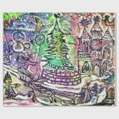 HANDTEKEND CHRISTMAS SCENE GIFT WRAPPING PAPIER (Vlak)