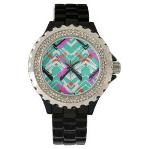 Handtekening Blauwgroen Zig Zag Patroon Horloge