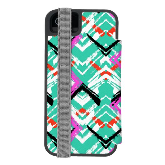 Handtekening Blauwgroen Zig Zag Patroon Incipio iPhone Portemonnee Hoesje (Agenda Achterkant)