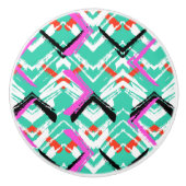 Handtekening Blauwgroen Zig Zag Patroon Keramische Knop (Voorkant)