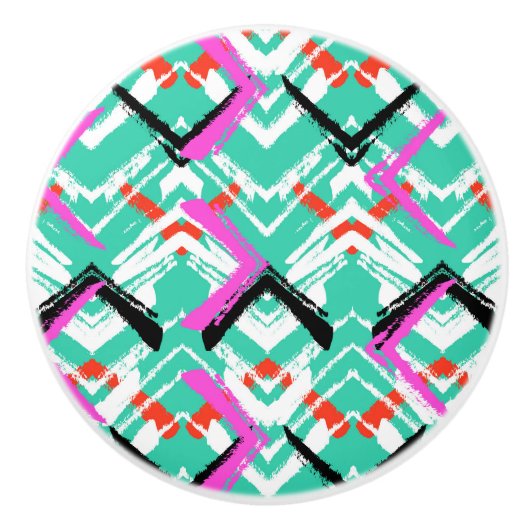 Handtekening Blauwgroen Zig Zag Patroon Keramische Knop (Voorkant)