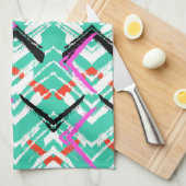 Handtekening Blauwgroen Zig Zag Patroon Theedoek (Quarter Fold)