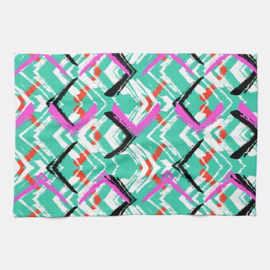 Handtekening Blauwgroen Zig Zag Patroon Theedoek (Horizontaal)