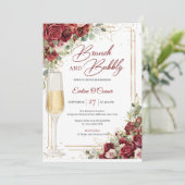 Handtekening bordeaux bloemenbrunch en bubbels kaart (Staand voorkant)