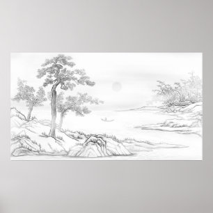 Handtekening Chinese stijllandschap Poster
