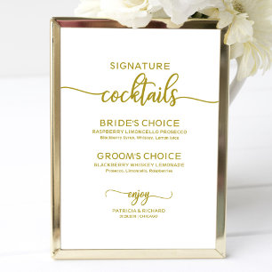 Handtekening Cocktails Elegant Gouden Trouwbord Poster