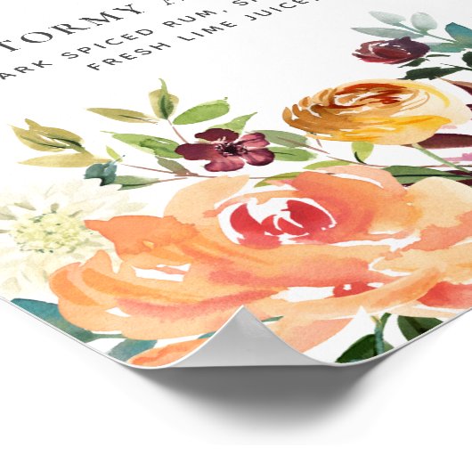 Handtekening Cocktails Herfst Bloemige Trouwbar Me Poster (Hoek)