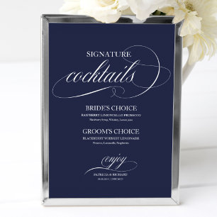Handtekening Cocktails Navy Blue Wedding Sign Poster