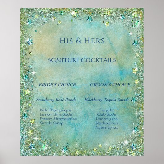 Handtekening Cocktails Tropical Blue Glitter Poster (Voorkant)