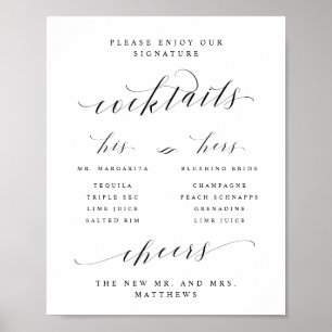 Handtekening Cocktails Zijn & Haar Bar Menu Bord Poster