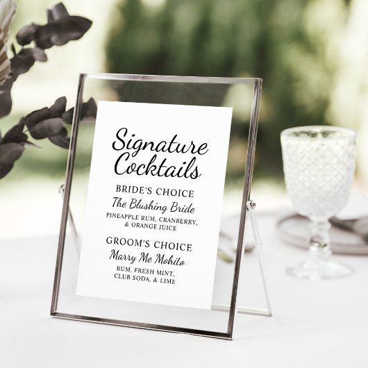 Handtekening Cocktails Zwarte Script Trouwkaart Menu