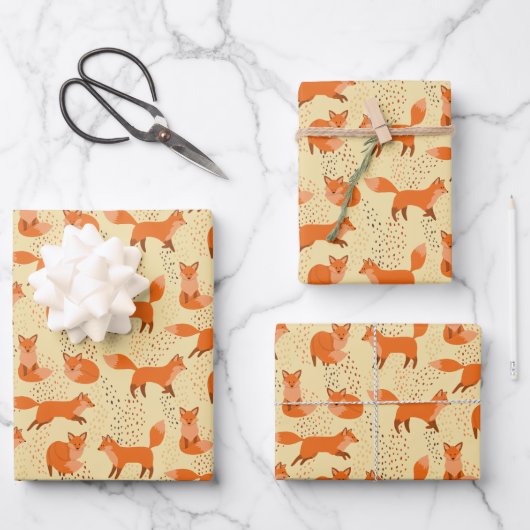 Handtekening Cute Red Fox Pattern-cadeau Inpakpapier Vel (Voorkant)