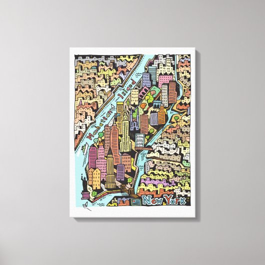 Handtekening Drawn Map van New York City Canvas Afdruk (Voorkant)