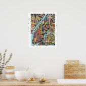 Handtekening Drawn Map van New York City Poster (Keuken)