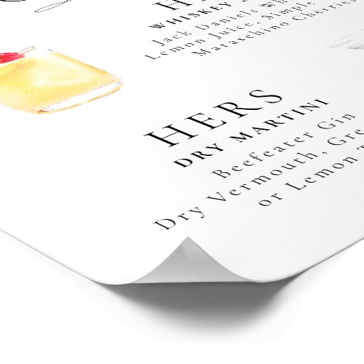 Handtekening Drink  Elegance Script Wedding Poster (Hoek)