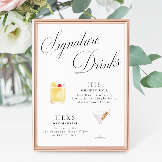 Handtekening Drink  Elegance Script Wedding Poster