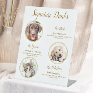 Handtekening Drink Elegant Gold Pet Wedding 3 Foto Reclamebord Met Voetstuk