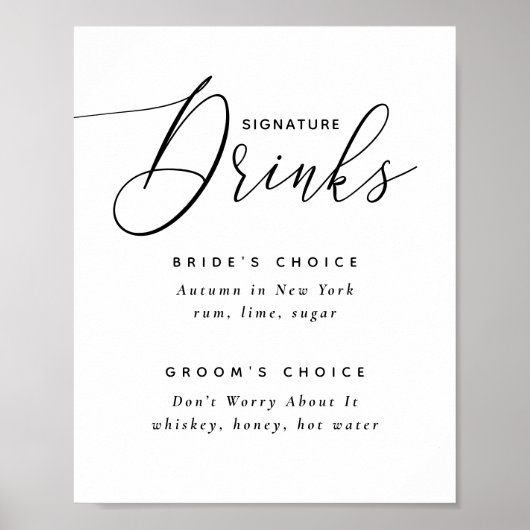 Handtekening Drink | Elegante bruiloft cocktails t Poster (Voorkant)