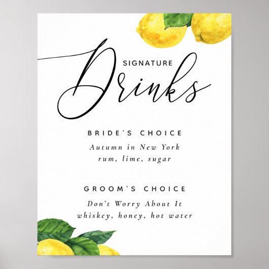 Handtekening drink. Elegante citrus citroen bruilo Poster (Voorkant)
