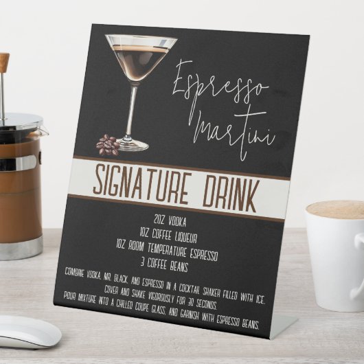 Handtekening Drink, Espresso Martini, Party Menu Reclamebord Met Voetstuk (Insitu)